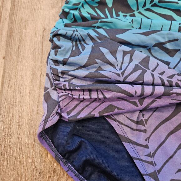 Bleu Rod Beattie Twist Bandeau One-piece Halter Hawaiian Leaf Swimsuit Size 6 - Picture 6 of 14